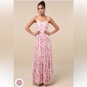 Special Moment Pink Floral Strapless Bustier Maxi Dress :)